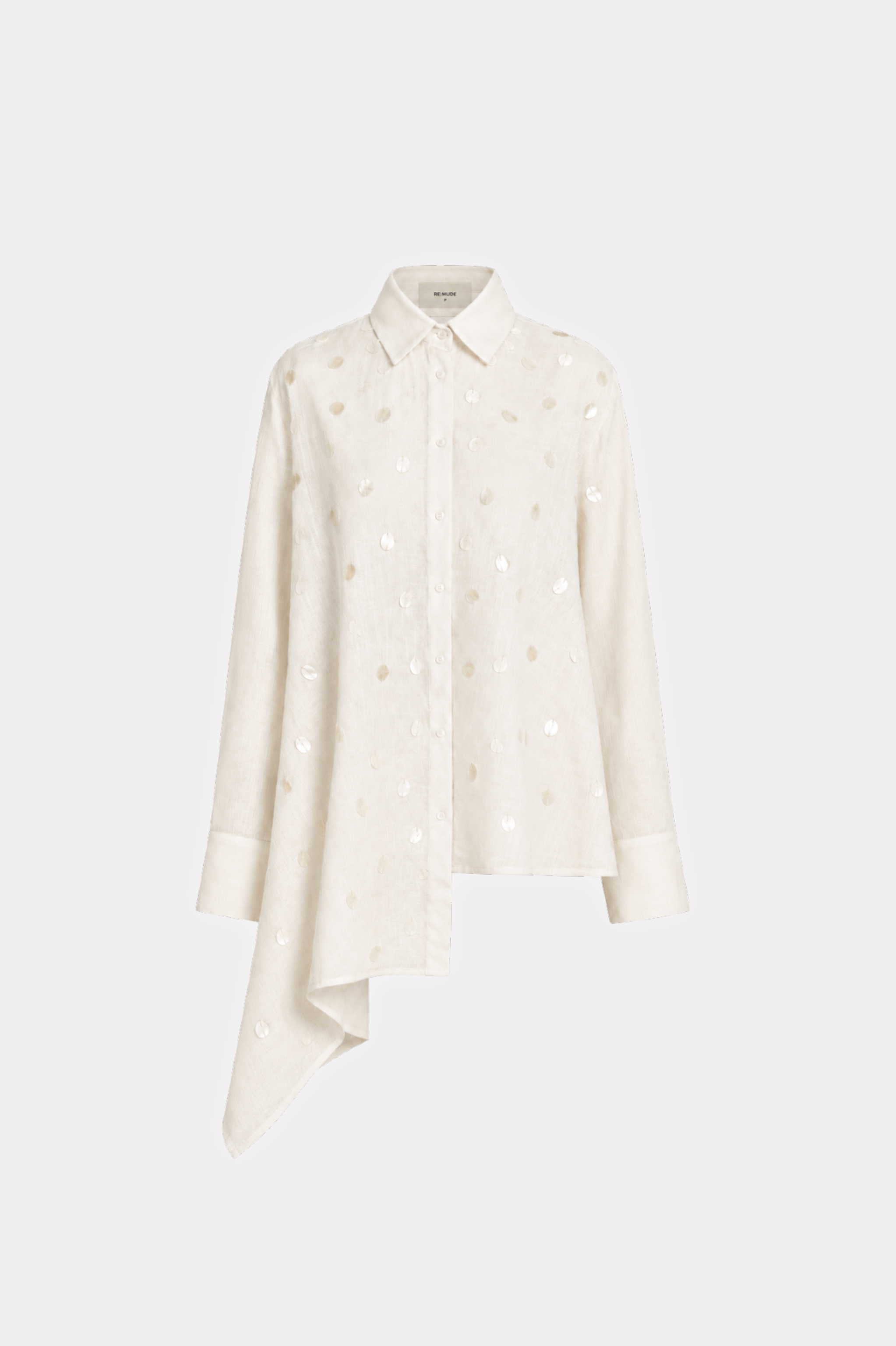 Camisa Nacre Assimétrica Madrepérola 100% Linho